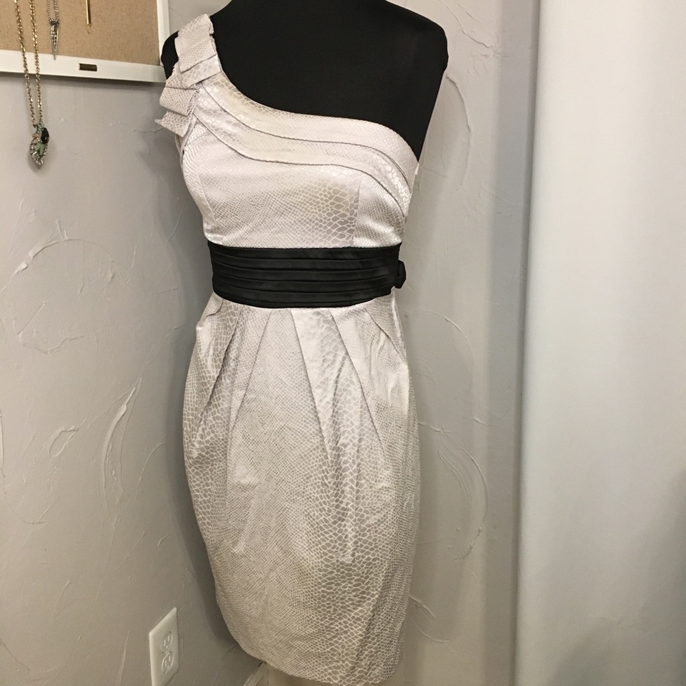 Snake print One shoulder cocktail dress with sash